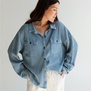 Carly Jean Los Angeles Waffle Button Down Shirt